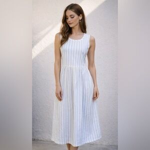 Vintage Coastal CottageCore 100% Cotton Sleeveless Striped Maxi Dress Sz M USA